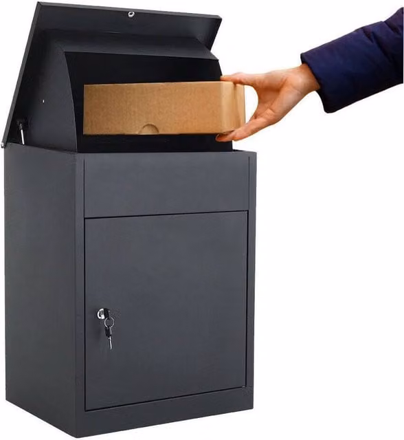 FLAVORA Lockable Wall-Mounted Parcel Drop Box in Grey Galvanised Steel, H 58.0 cm x W 44.5 cm x D 35.0 cm – 1