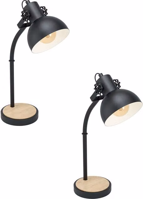 Loops 2 Pack Curved Table Lamps in Black Steel and Wood with E27 Base – 1