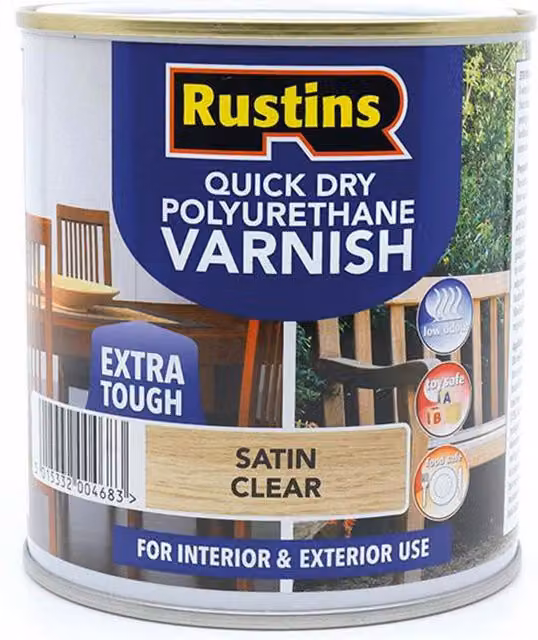 Rustins Quick Dry Water Based Polyurethane Wood Varnish, Satin Clear, 1L – 1