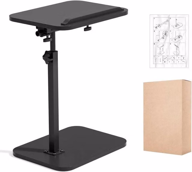 FLAVORA Black C-Shaped Side Table with 360 Degree Swivel and Height Adjustable Tilting Laptop Desk – 1