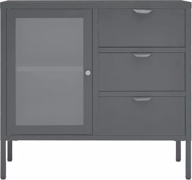 Berkfield Home Anthracite Sideboard in Dark Grey with Steel and Tempered Glass, W/D/H: 75 x 35 x 70 cm