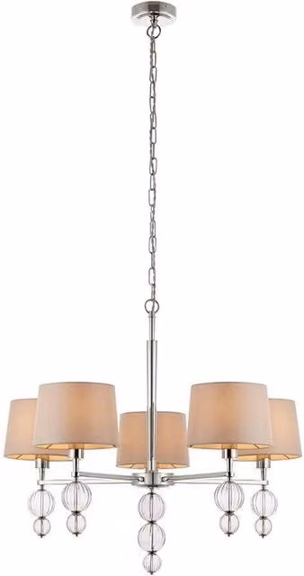 Interiors 1900 Modern 5 Light Multi Arm Ceiling Pendant Chandelier in Silver and Grey with E14 LED Spheres