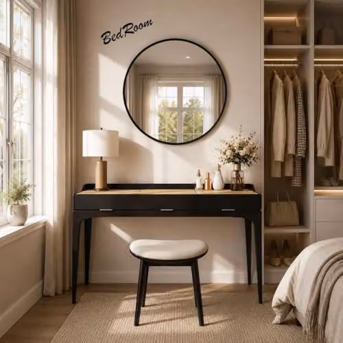 SPOT ON DEALZ Modern Round Black Metal Wall Mirror, Diameter: 60 cm – 6