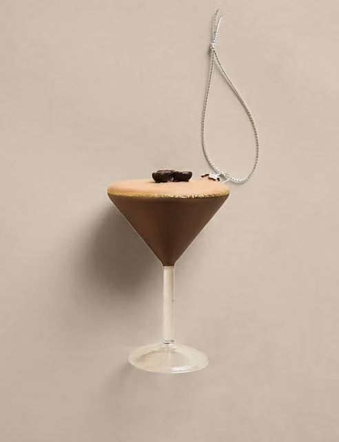 M&S Glass Espresso Martini Hanging Christmas Tree Decoration, Brown Mix