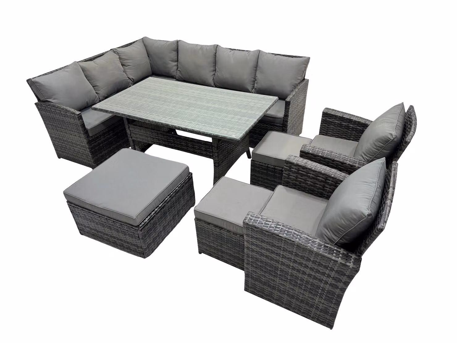 Fimous 11 Seat Dining Table Corner Sofa Set with 3 Stools and 2 Chairs in Dark Grey – 2