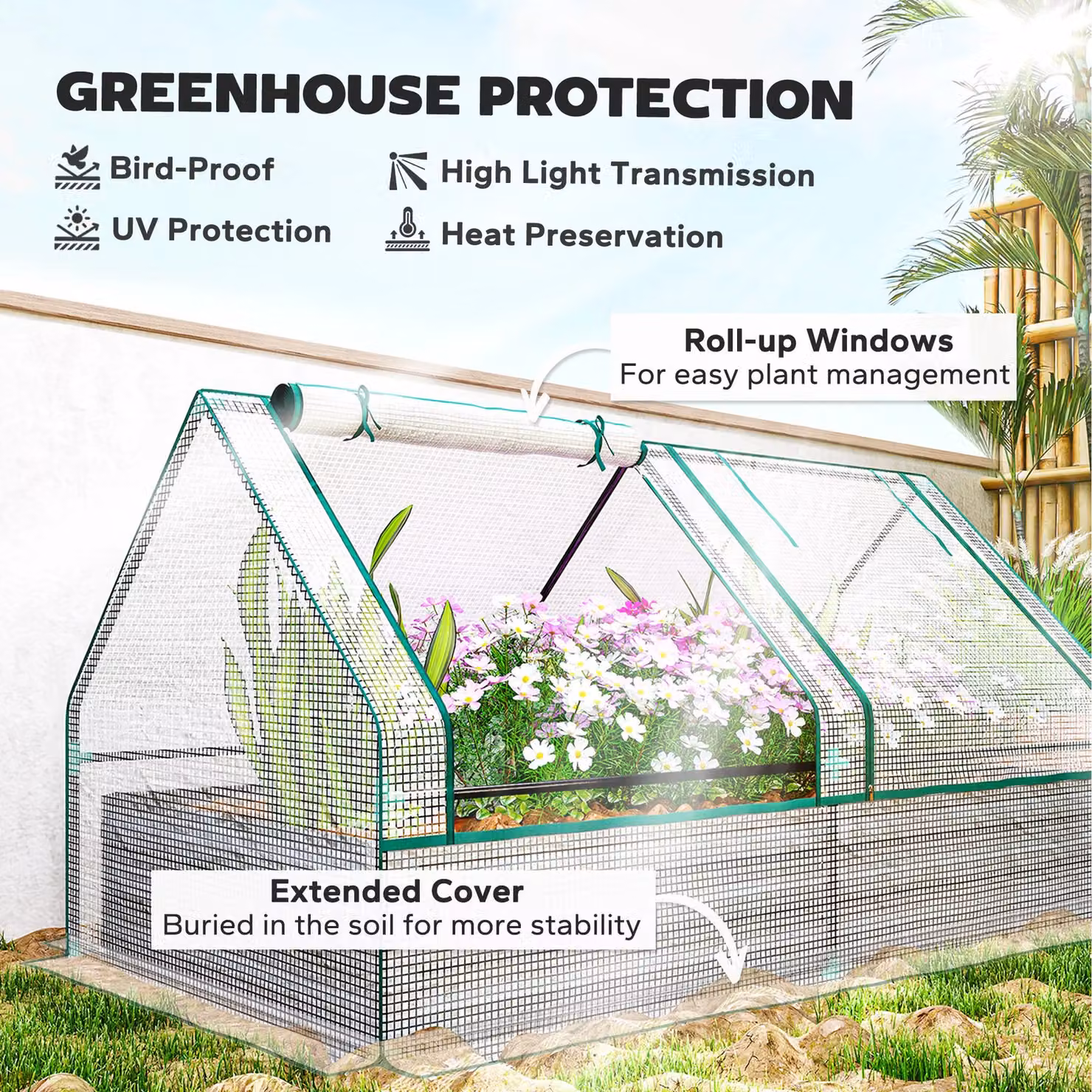OUTSUNNY Raised Garden Bed Planter Box with Greenhouse, White and Dark Grey – 3