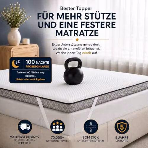 Brightr Titan Deluxe 2-in-1 Orthopaedic Mattress Topper, Firm/Extra Firm, White, EU King Size – 11