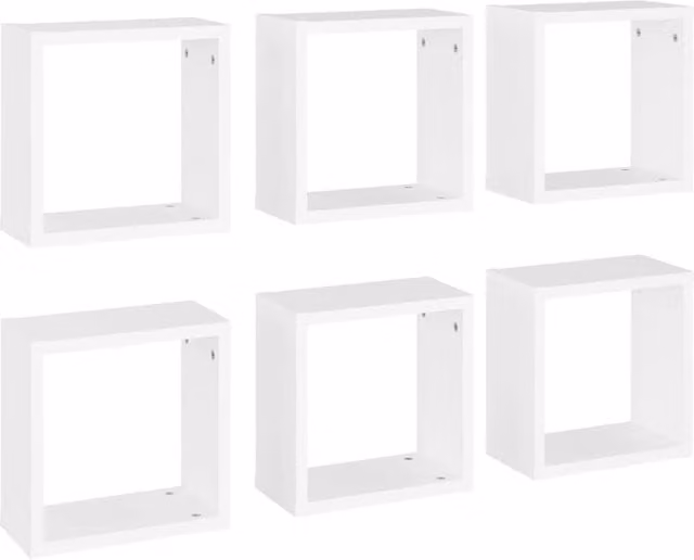 Berkfield Home Wall Mounted Cube Shelves, 6 Pieces, White, W/D/H: 30 x 15 x 30 cm