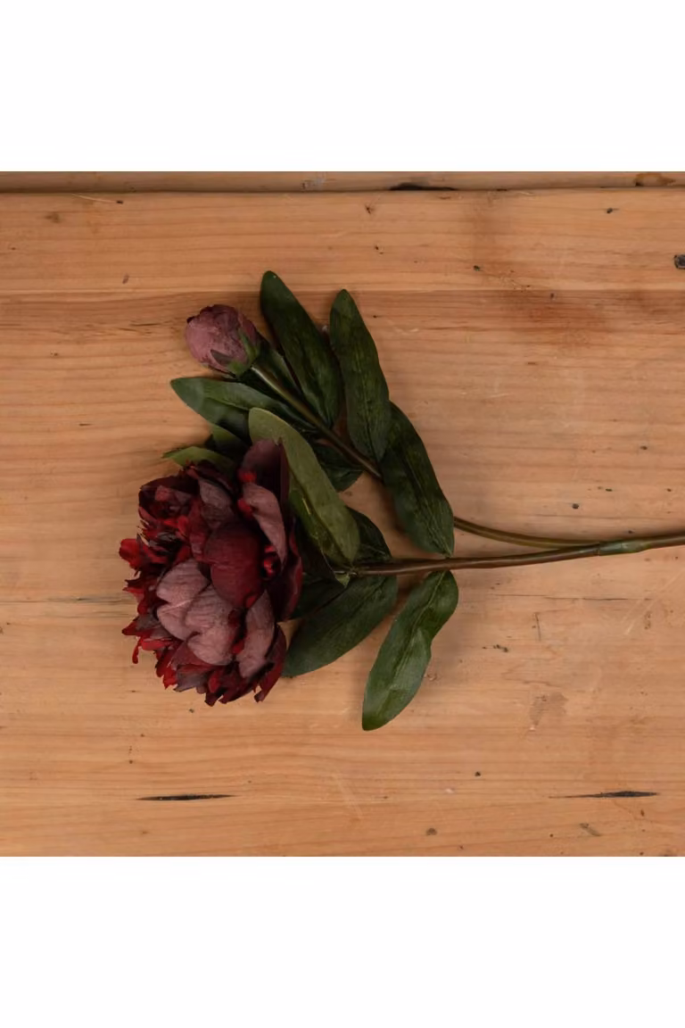 KDMD Burgundy Peony Faux Flower Realistic Long Stem Textile Bloom in Red