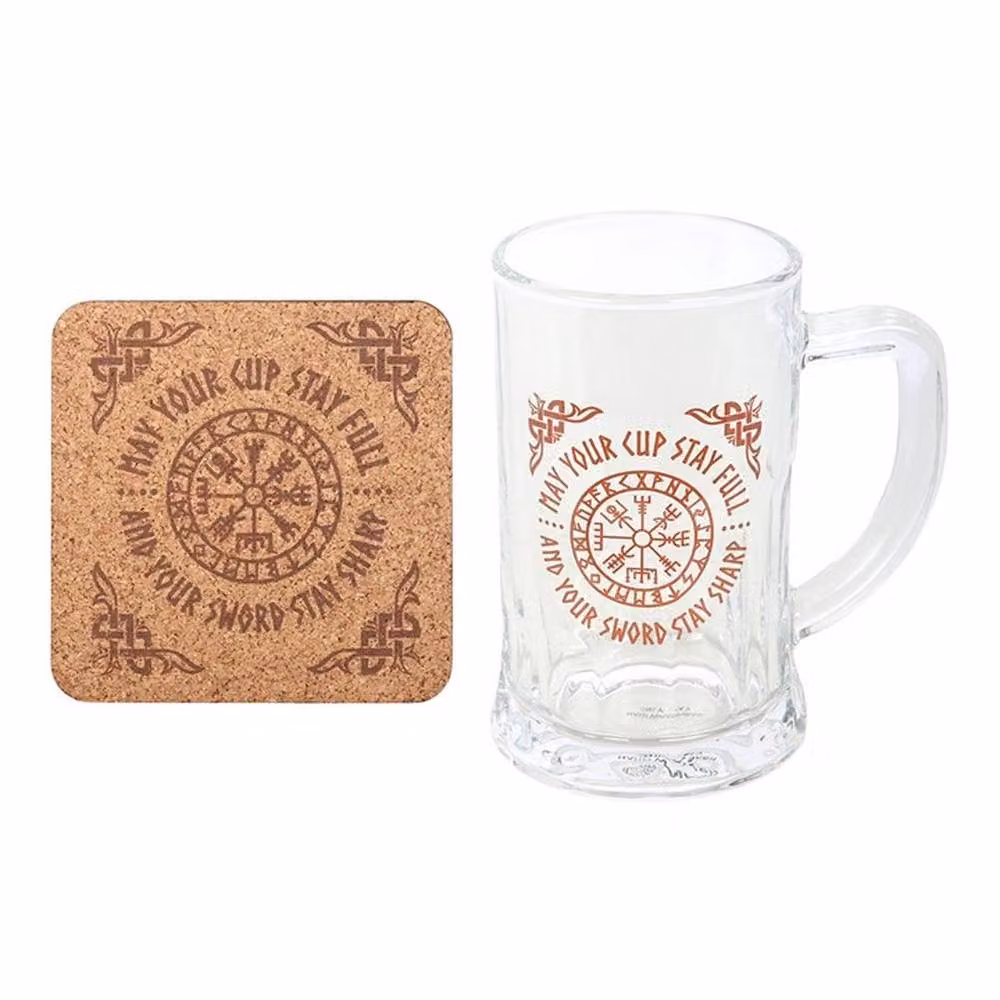 Uniqueful Viking Compass Glass Beer Tankard with Coaster, Clear, 550ml – 3