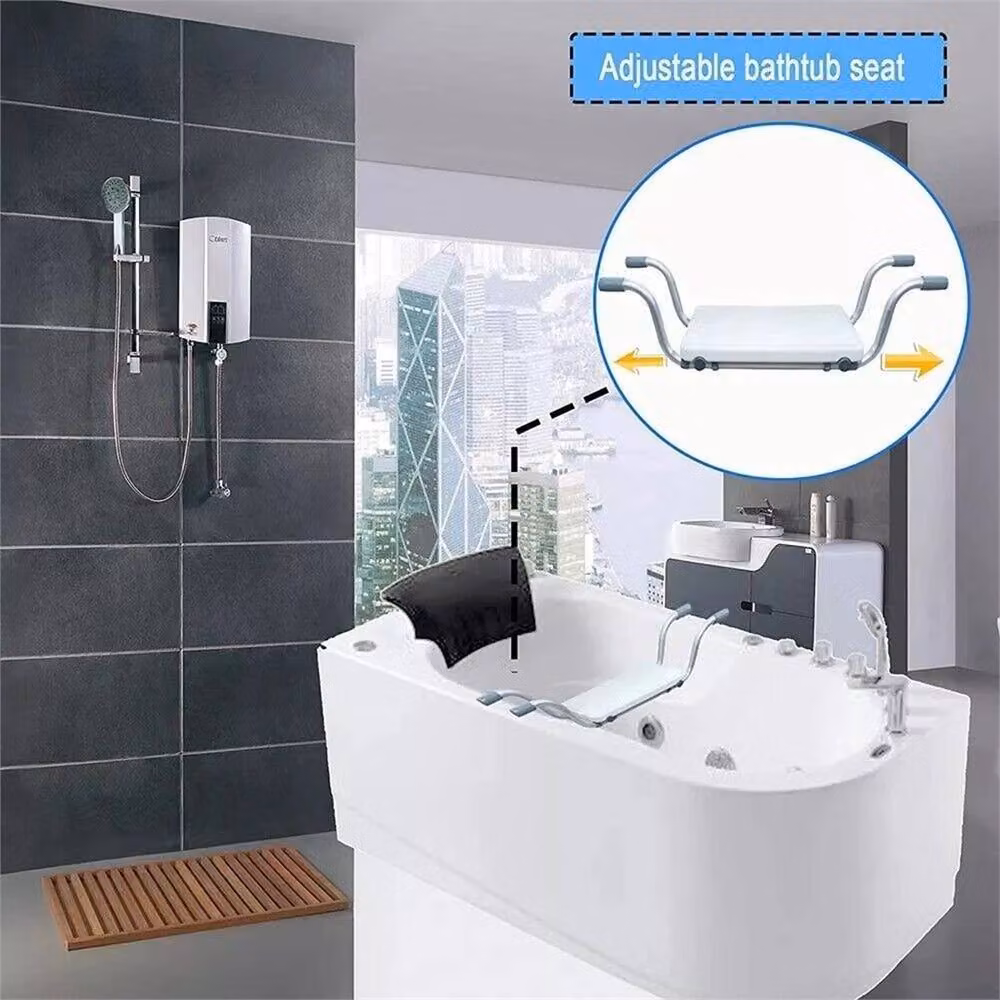 Nordara Lightweight Non-Slip Bath Bench in White with Height Adjustable Legs and Drainage Seat – 3