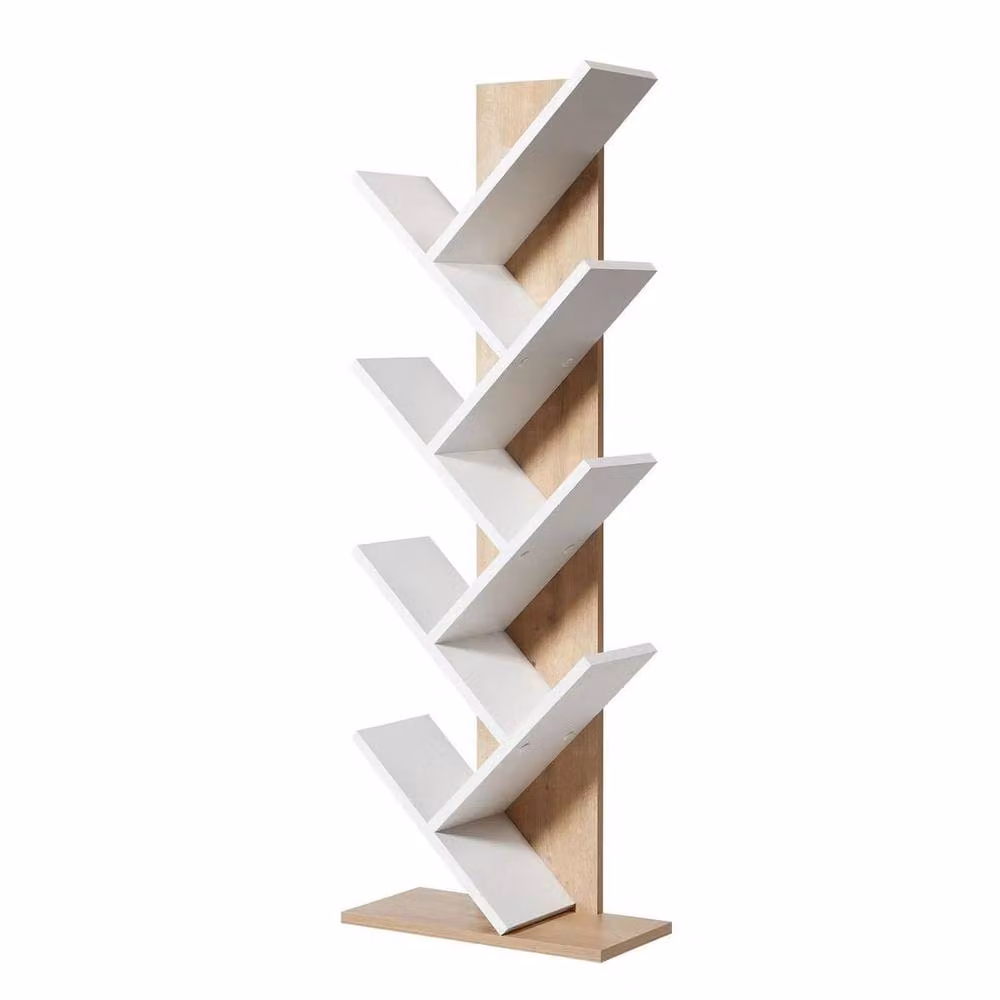 CALICOSY TUVAL Bookcase in Light Oak and White Finish, H: 129.8 cm – 2