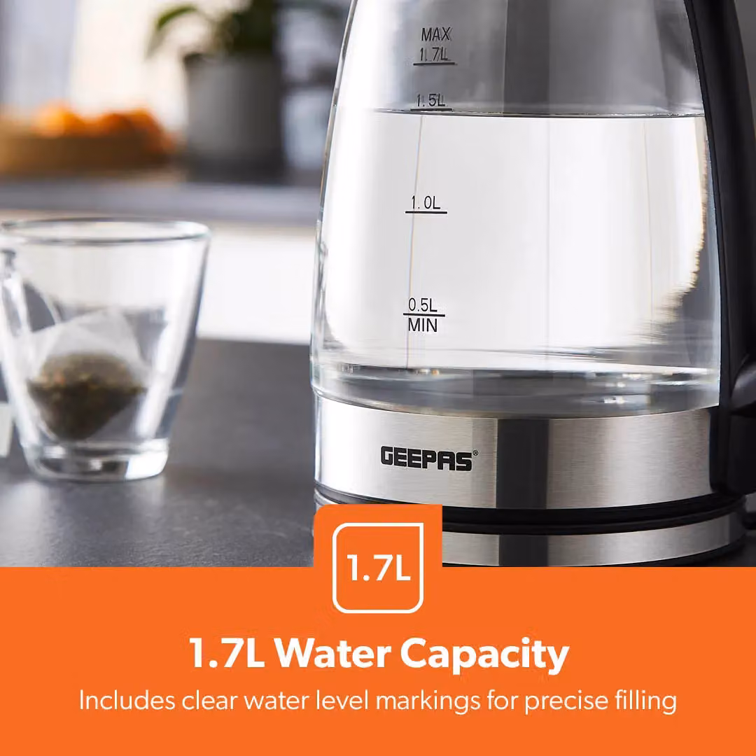 Geepas Kettle, Toaster and 20L Microwave Set in Black with 1.7L Illuminating Glass Kettle – 2