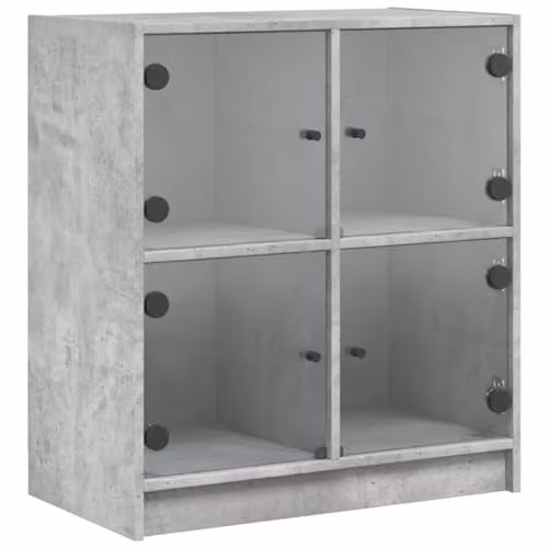 vidaXL Modern Side Cabinet with Glass Doors, Grey, W: 68 cm, D: 37 cm, H: 75.5 cm – 1