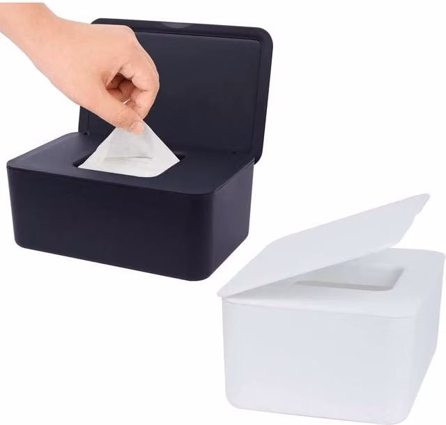 Flavora Wet Wipes Dispenser Box Set with Lid, 1x White and 1x Black, Width: 50 cm – 1