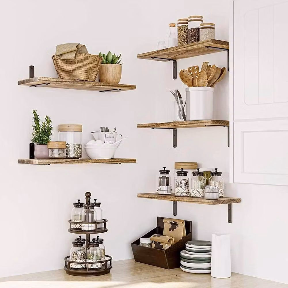 FLAVORA 5-Piece Rustic Brown Wall Mounted Floating Shelves – 2