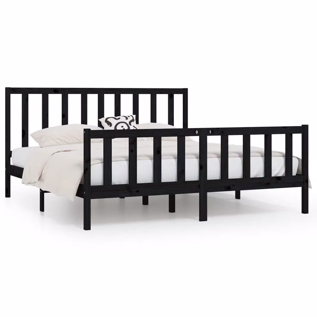 Berkfield Home Black Solid Wood Rustic Pine Bed Frame 200 x 200 cm – 2