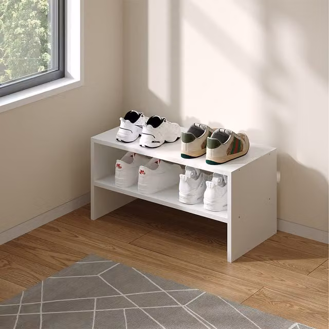 Livingandhome White Multi-Tier Vertical Shoe Rack with Side Hooks, Width: 30 cm