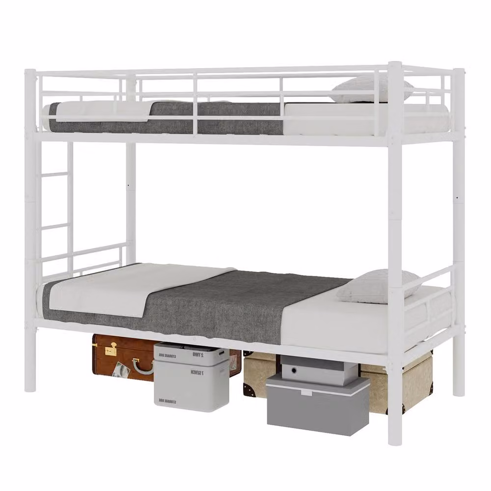 Matteo White Metal Bunk Bed with Bedside Shelf, Single Size – 2