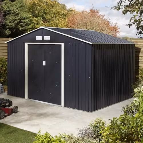 Rowlinsons Trentvale Metal Apex Gable Shed in Grey, W: 321 cm, D: 241 cm, H: 205 cm – 1