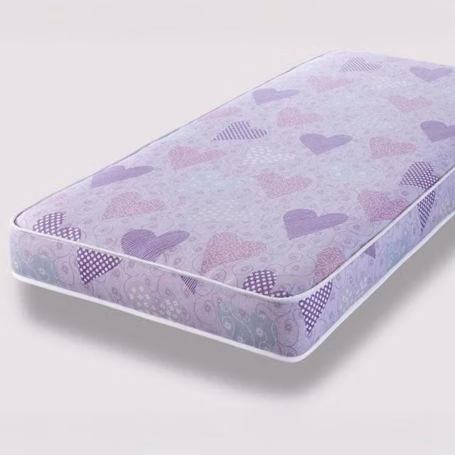 Wilson Beds Kids Pink and Lilac Hearts Mattress, Single, W/D/H: 90 x 190 x 16 cm