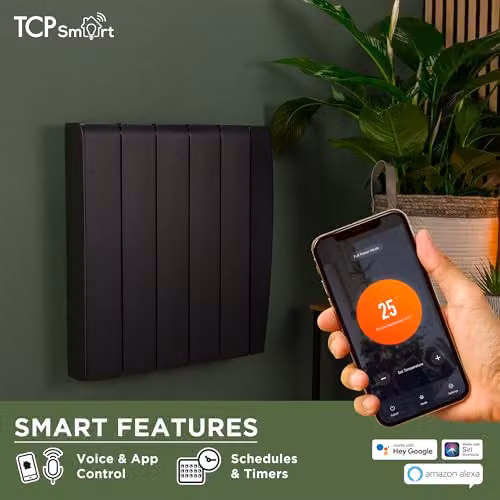 TCP Smart 1000W Black Ceramic Fan Heater with WiFi App Control and Open Window Detection – 2