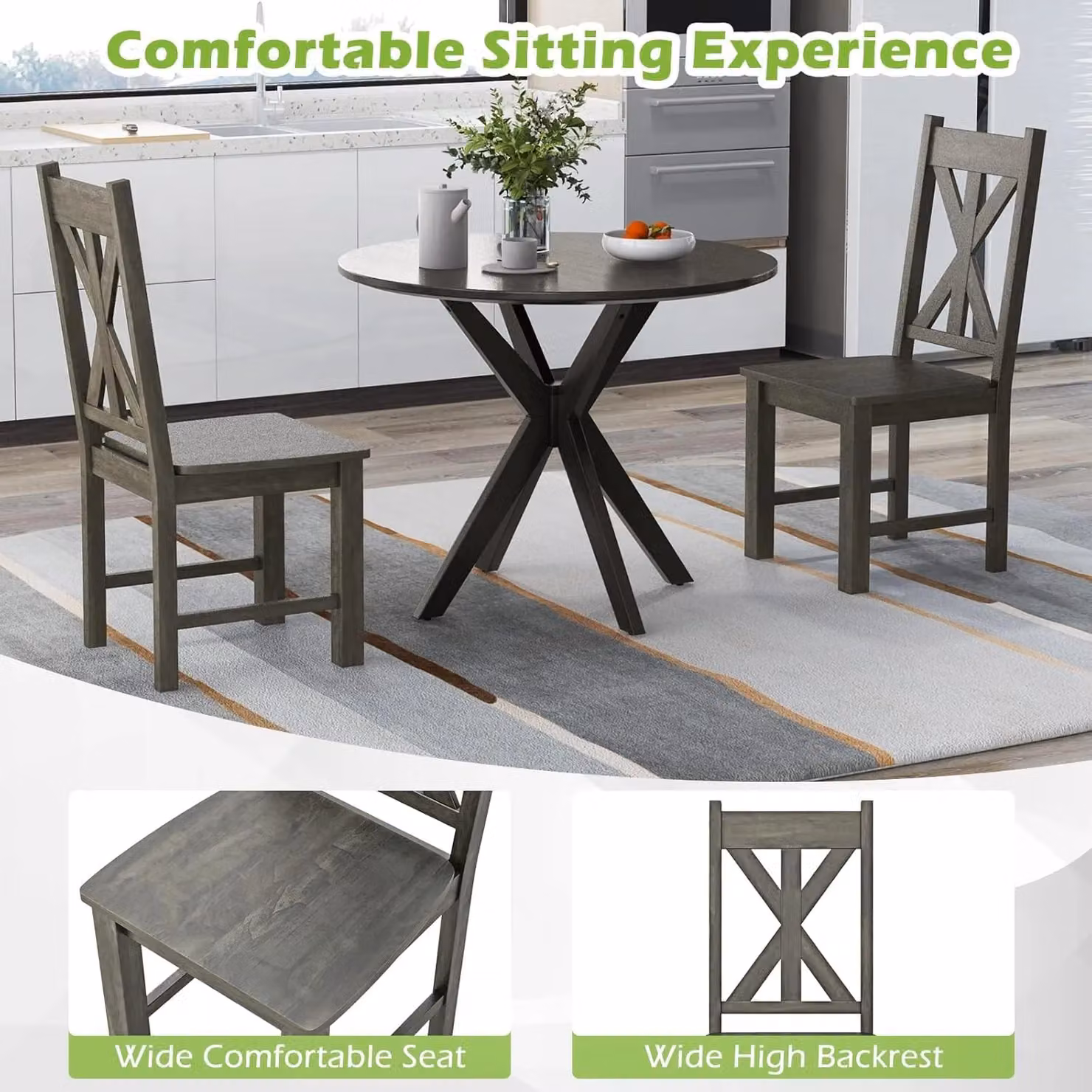Gymax Set of 2 Grey Wooden Dining Side Chairs with Hollowed Backrest and Rubberwood Legs – 4