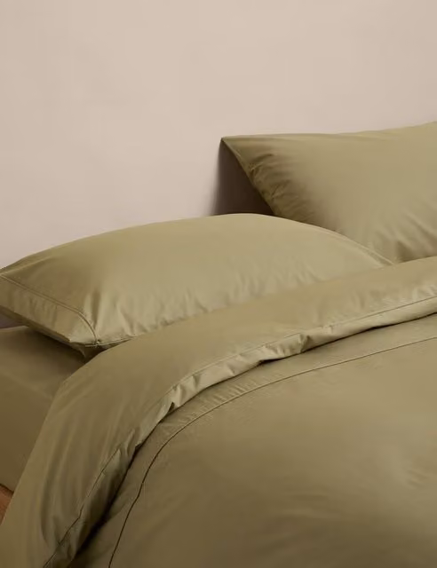 M&S Egyptian Cotton 230 Thread Count Duvet Cover Set, Green, 180 x 200 cm