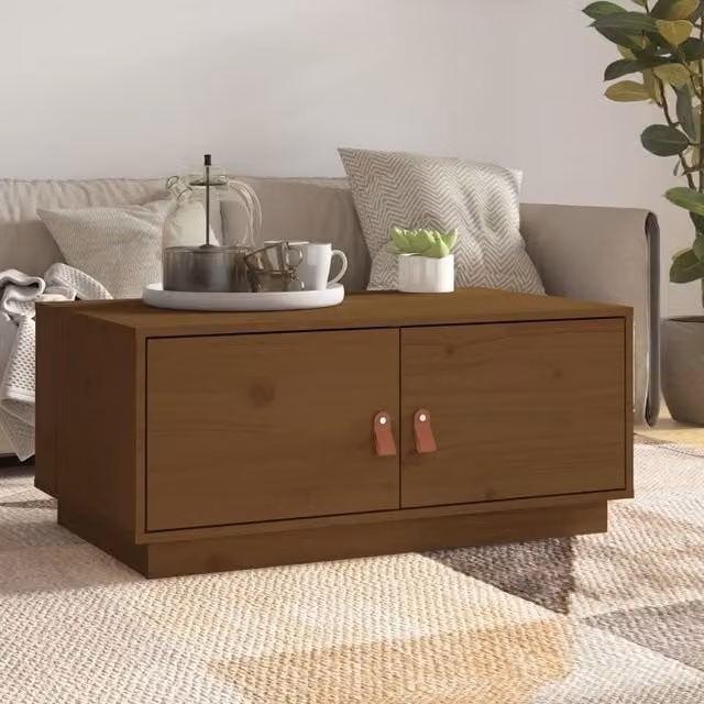 Berkfield Home Rustic Solid Wood Pine Coffee Table in Honey Brown, W: 80 cm, D: 50 cm, H: 35 cm