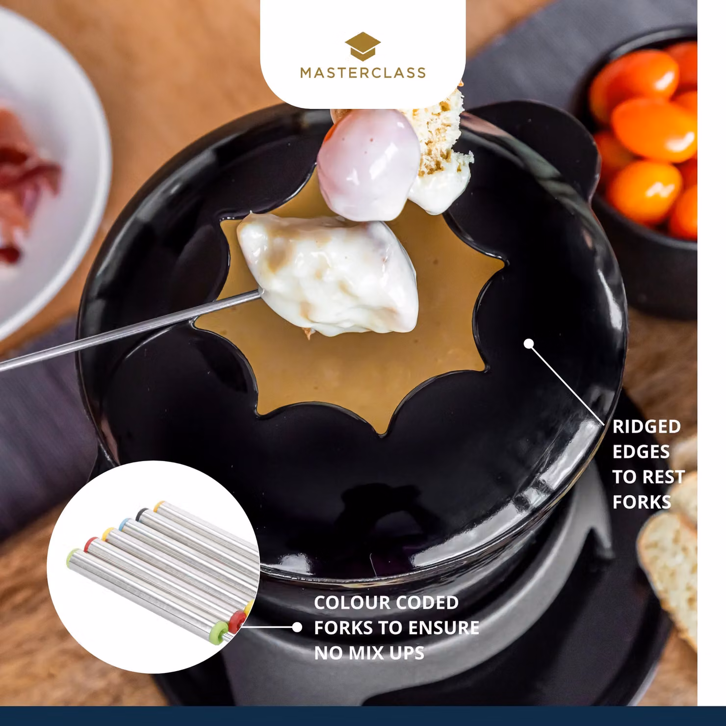 MasterClass Cast Iron Enamelled Black Fondue Set – 9