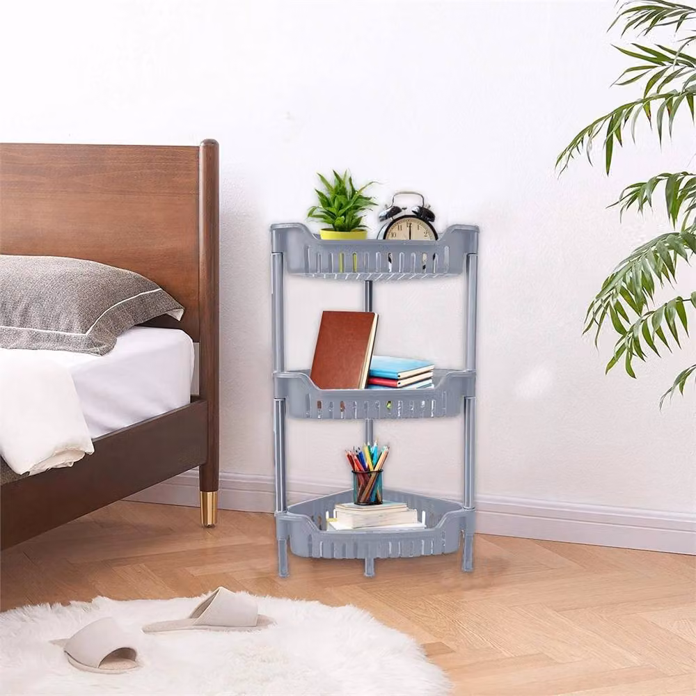 Nordara 3 Tier Freestanding Corner Storage Shower Rack and Bathroom Caddy in Grey – 3