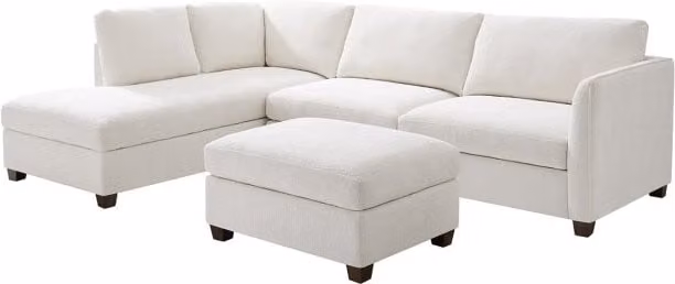 TGC Brittany Cream Chenille Fabric Left Hand Corner Sofa with Matching Ottoman
