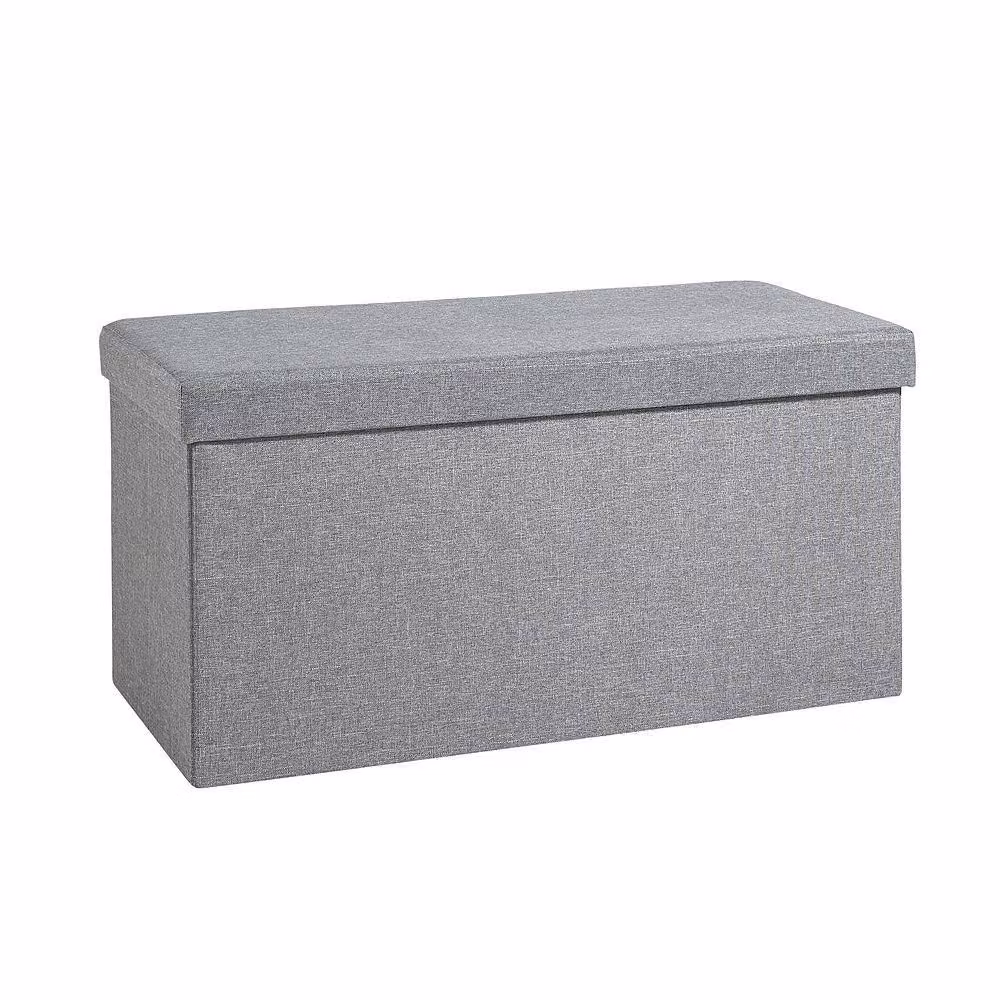 Home Source Large Folding Ottoman in Grey Linen Fabric with Removable Lid – 2
