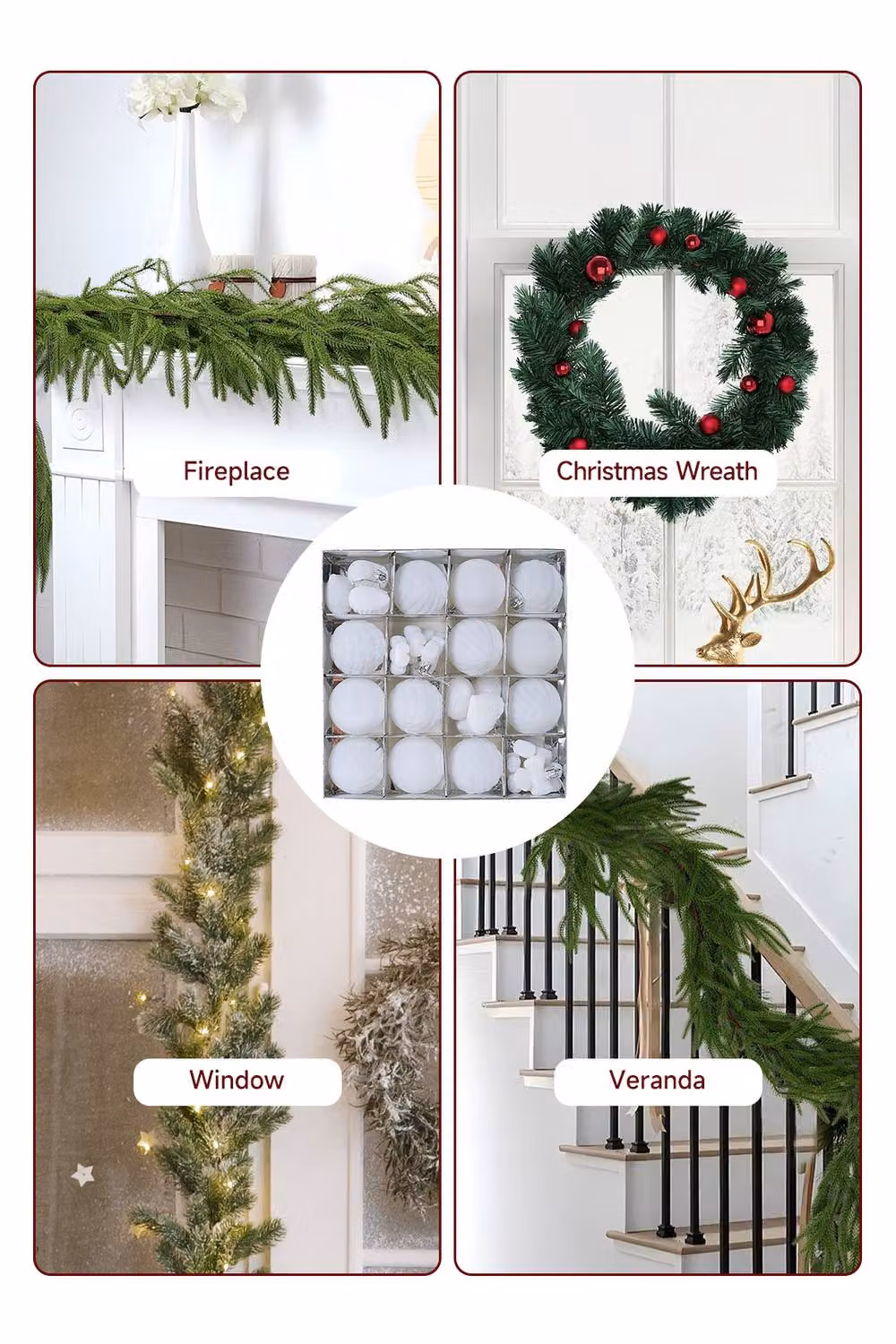 Living and Home 32-Piece White Christmas Ornament Set with Angels, Hearts and Baubles – 4
