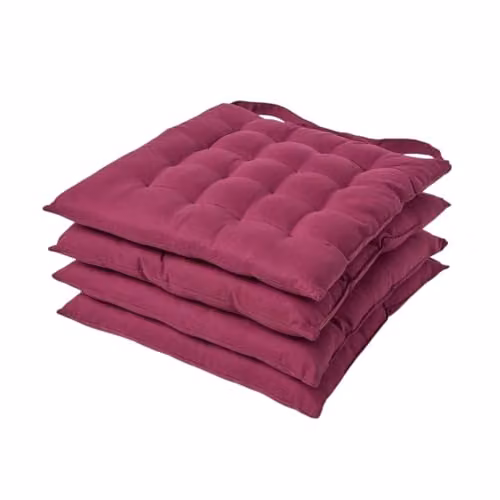 Homescapes Set of 4 Quilted Cotton Seat Pads in Purple, W/D/H: 40 x 40 x 6.5 cm