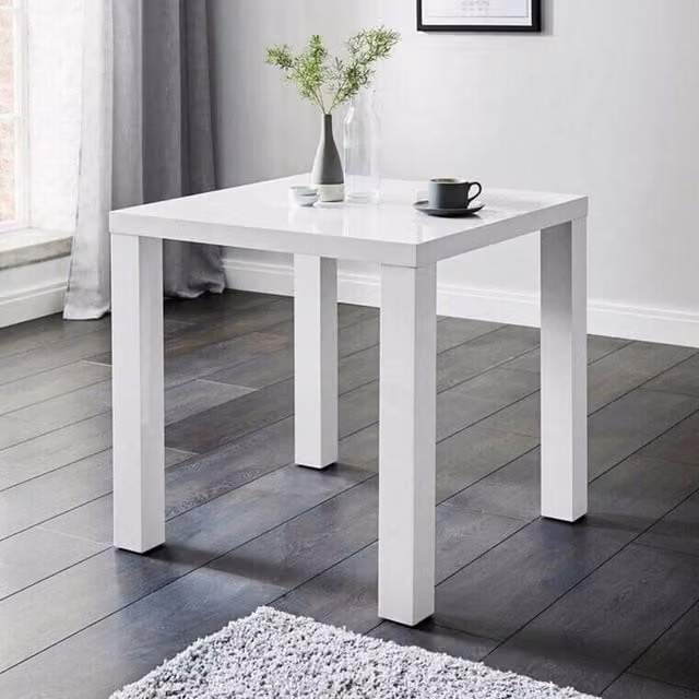JD Halo Square Dining Table for 4 Adults in White Glossy MDF