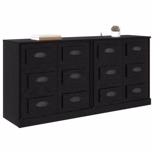vidaXL Set of 2 Modern Sideboards in Black Oak, W/D/H: 70 x 35.5 x 67.5 cm