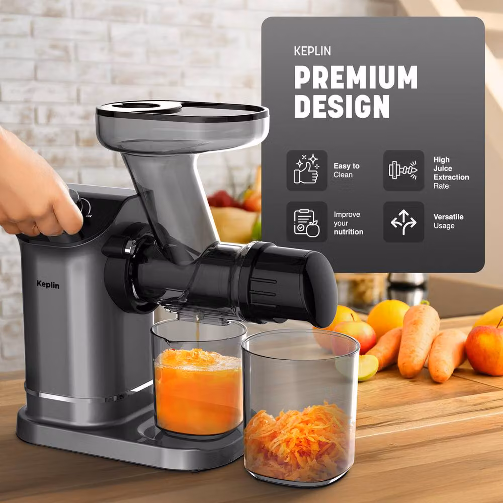 Keplin Slow Masticating Cold Press Juicer Machine with 7-Stage Auger in Grey and Black – 3