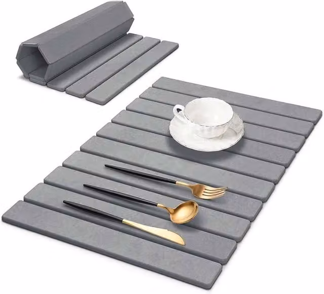 FLAVORA Grey Foldable Diatomaceous Earth Drying Mat, W: 40 cm, D: 30 cm – 1