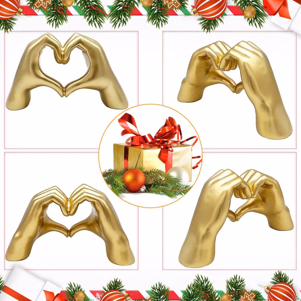 Huhote Modern Heart Hands Sculpture Set of 2 in Gold – 5