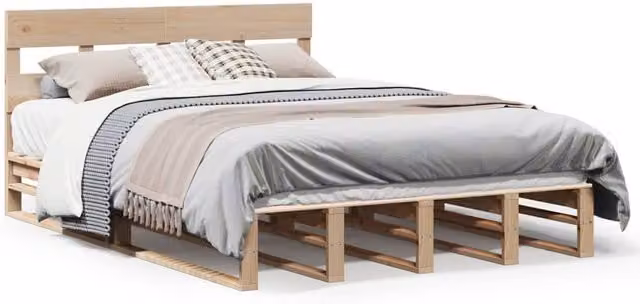 Berkfield Home Solid Wood Pine Bed Frame in Light Brown, W: 140 cm, D: 200 cm