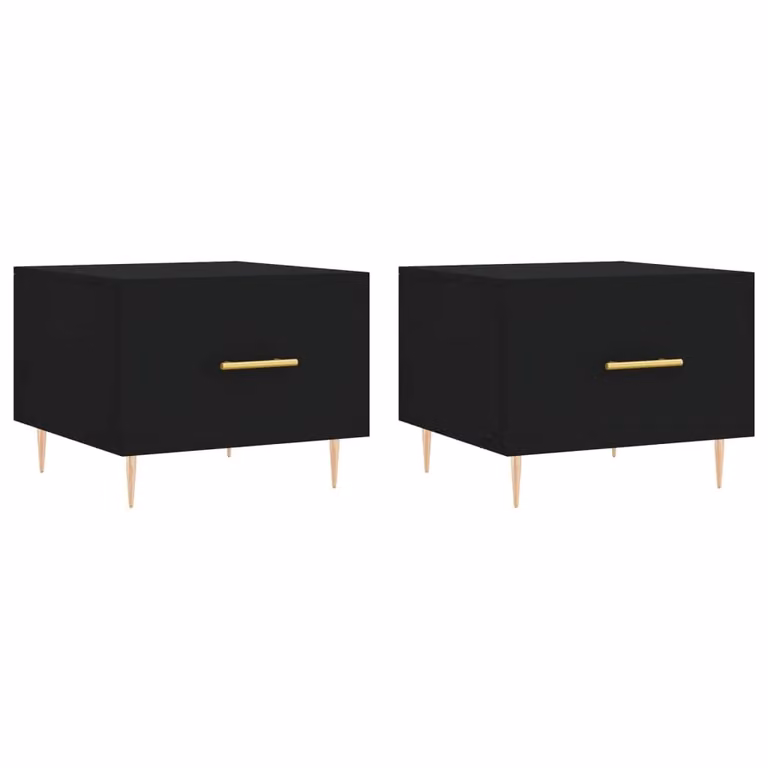 Berkfield Home Set of 2 Black Square Coffee Tables in Engineered Wood, W/D/H: 50 x 50 x 40 cm