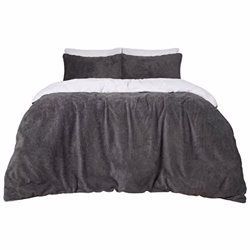 Brentfords Reversible Teddy Fleece Duvet Cover and Pillowcase Set, White and Grey, 180 x 200 cm – 3