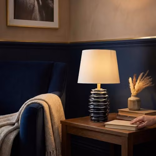 Happy Homewares Modern Blue Ceramic Table Lamp Base with Gold/Brass Details, H 24 cm x W 11 cm x D 11 cm – 2