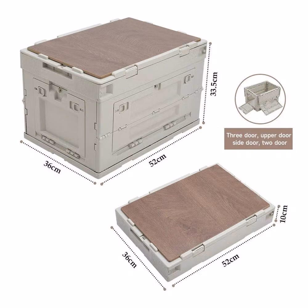 KORVIXA 60L Multi-Purpose Three-Door Open Type Storage Box with Lid and Handles, Beige, W: 50 cm – 2