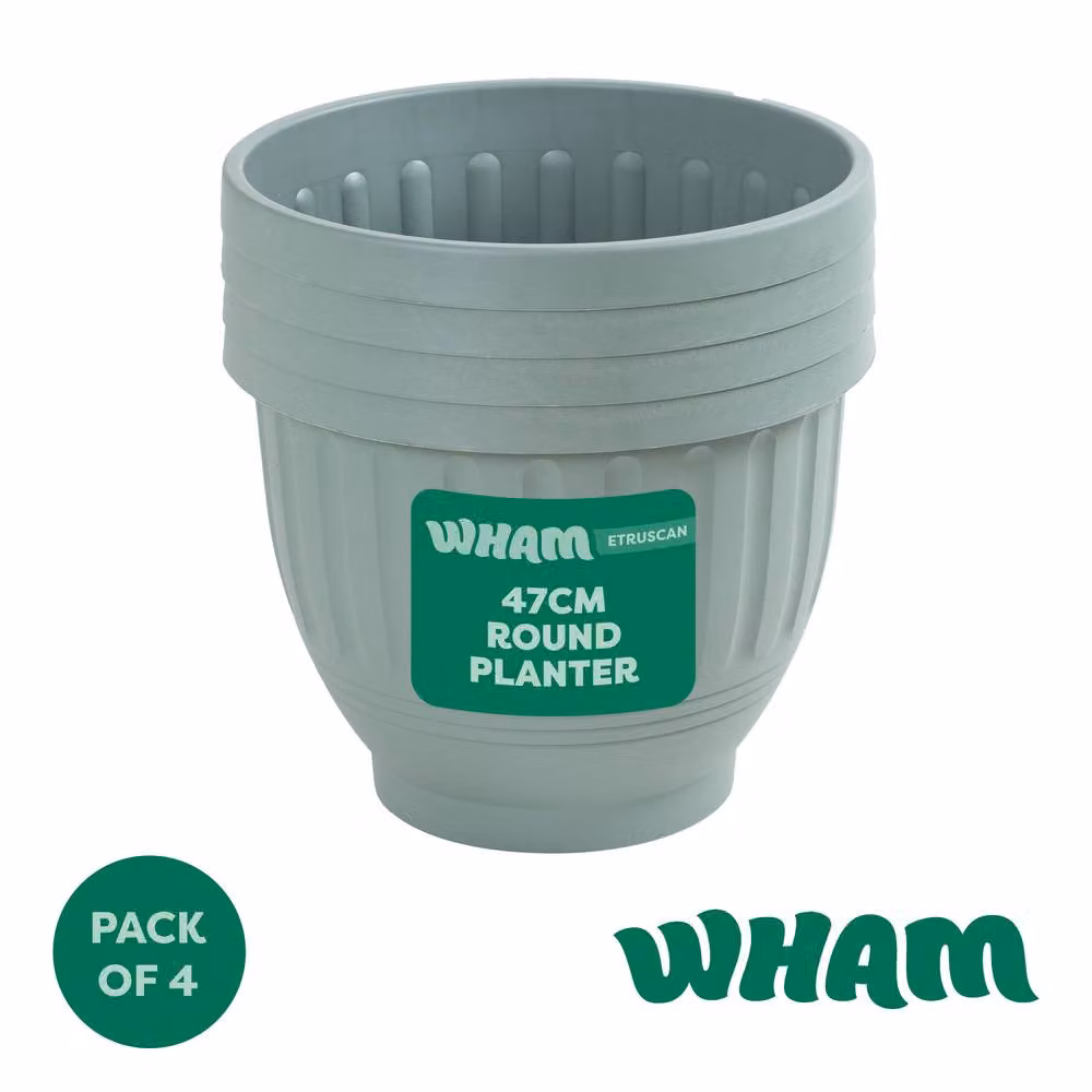 Wham Etruscan Round Plastic Garden Planters, Green, Pack of 4, Diameter: 47 cm – 2
