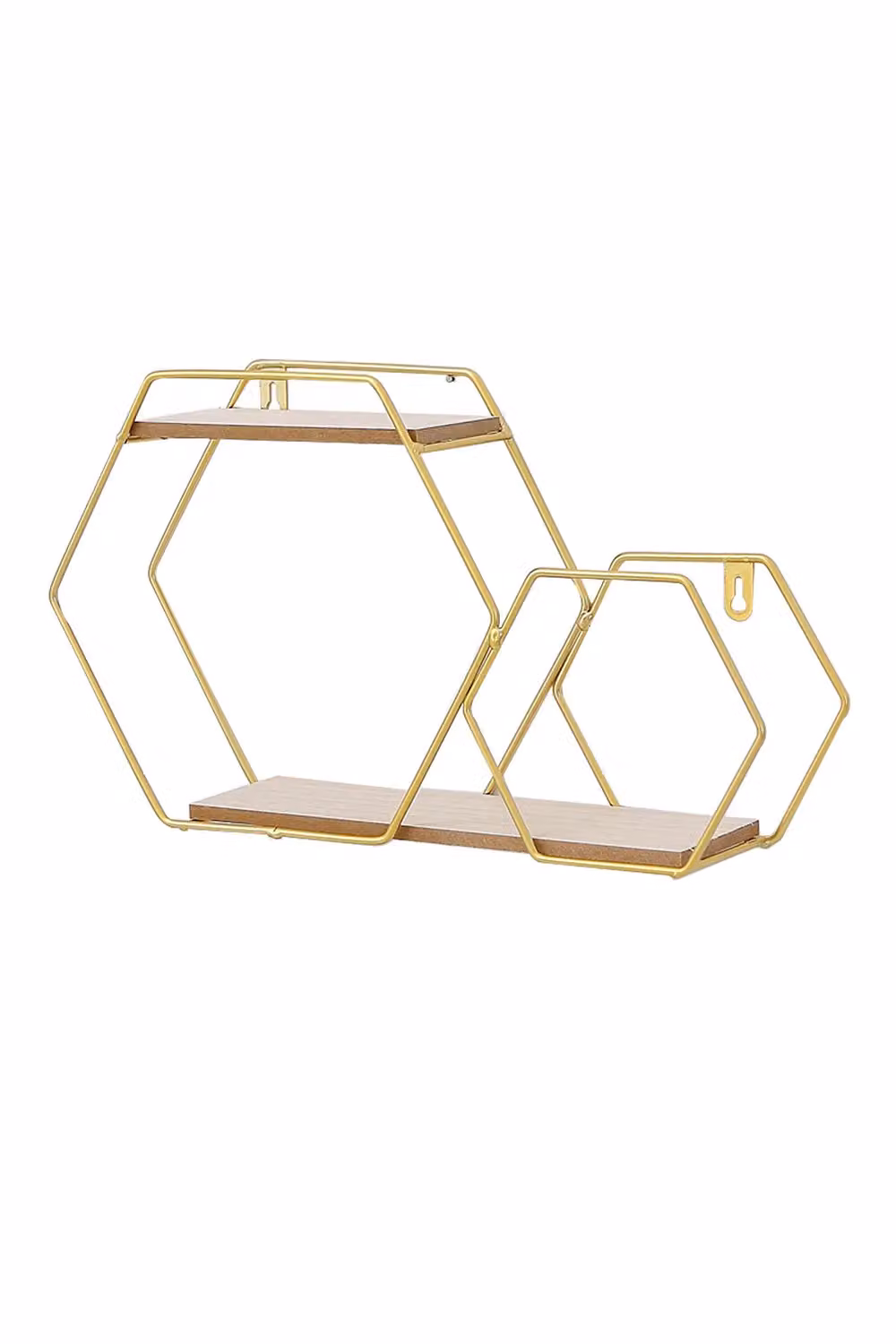 Living and Home Modern 2 Tier Hexagonal Wall Floating Shelf in Gold Metal – 2