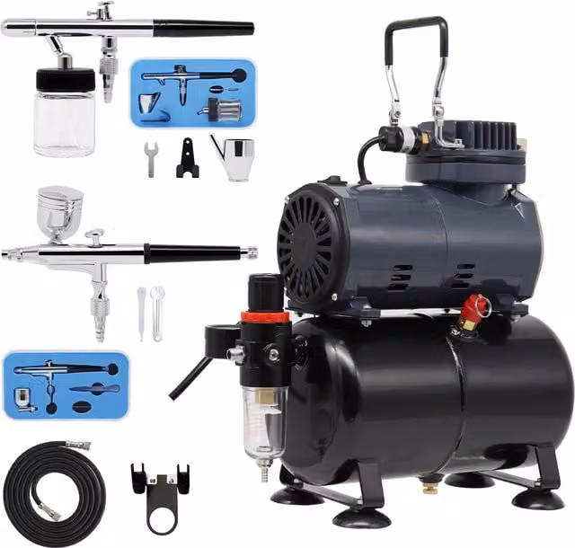 Switzer AS186 Double Action Airbrush Kit with Compressor, Grey