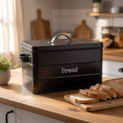 Harbour Housewares Metal Bread Bin in Black with Airtight Lid – 2