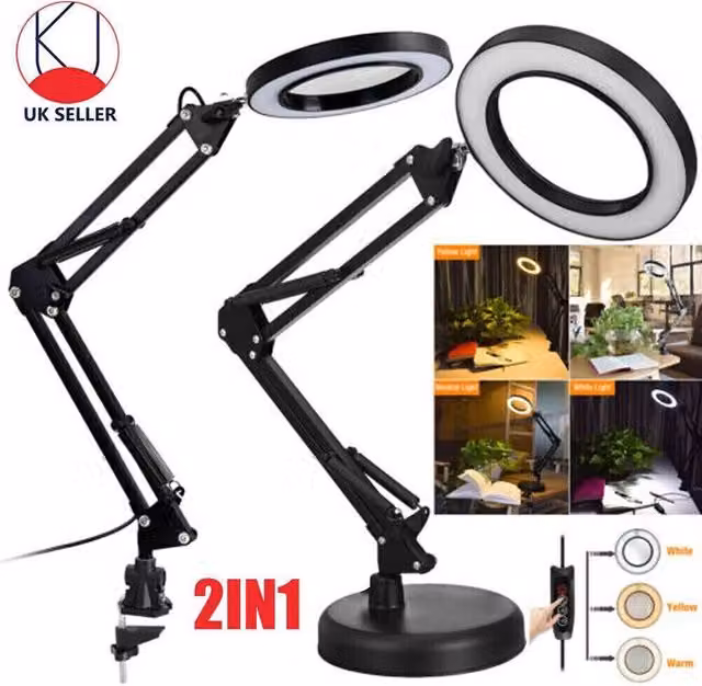 Kelvenix 10X Magnifying Glass with Dimmable LED Light and Stand in Black – 1
